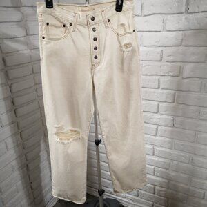 Levi's Ladies Size 29 Off White Ribcage Straight Distressed Ankle Jeans